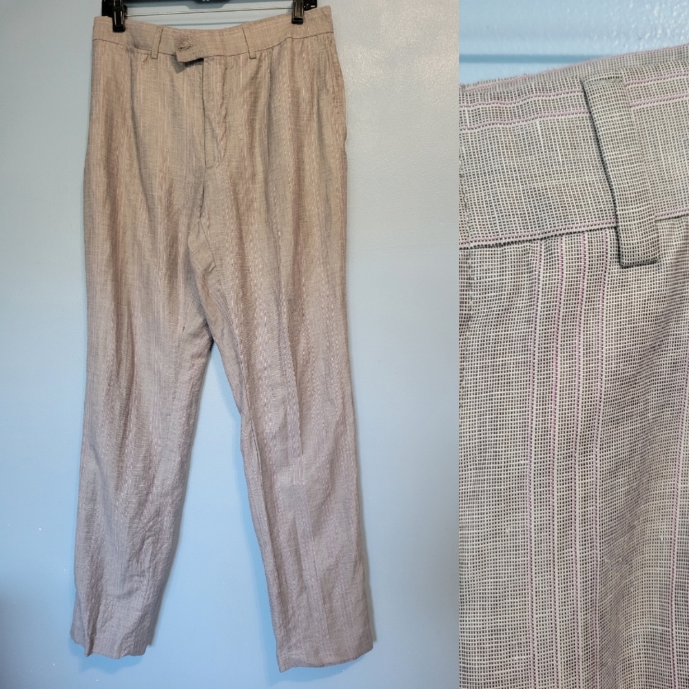 Versace Men's Beige Pinstripe Dress Pants